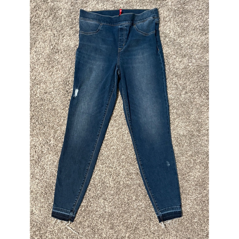 Spanx Ankle Skinny Jeans Wash Distressed Released Hem Pull On Tummy Panel Large